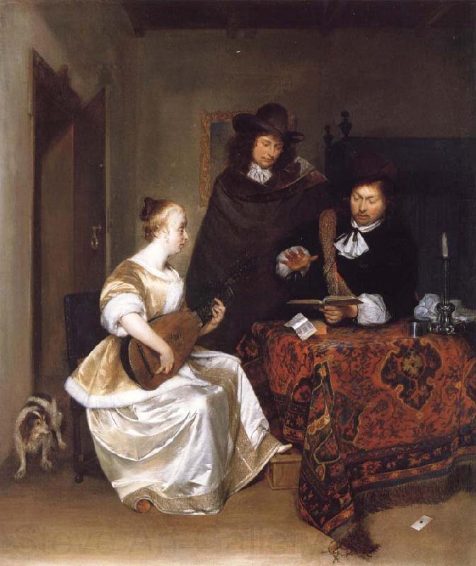 Gerard Ter Borch A Woman Playing a Theorbo to Two Men Norge oil painting art